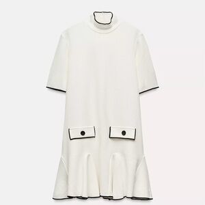 Zara White Mini Sweater Dress with Black Accents NWOT